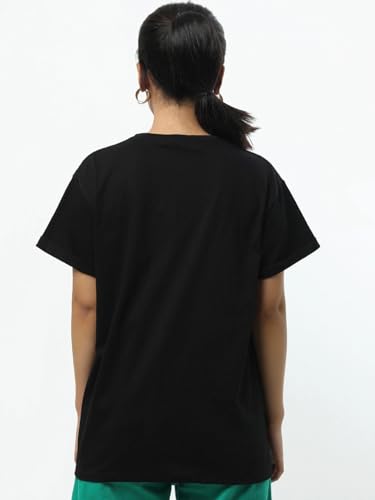 Image of Bewakoof Women's Typography 100% Cotton T-Shirt - Boyfriend Fit, Round Neck, Half Sleeves