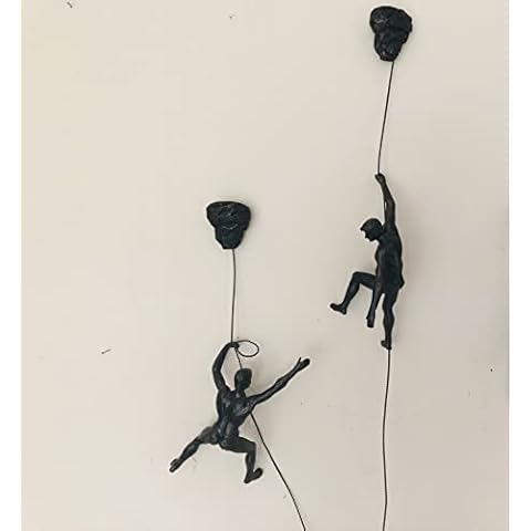 "There for each other" Duo Set of 2 Large Climbing Mates Nail-Caps Included 2x Large Climber Figurines Hanging on Wire Rope Wall Art Statue Rope Wire Ornament Cover