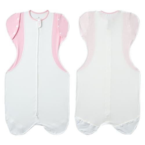 Image of KIDIRA Transition Swaddle, Baby Swaddles 3-6 Months 12-18lb Breathable Back Fabric, Arms Up Swaddle 3-6 Months Newborn, Promotes Healthy Hip Development, 2-Way Zipper&Foot Buttons, 1Pack, Pink