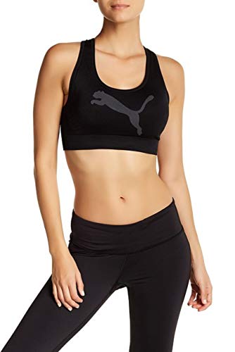 PUMA Womens Seamless Graphic Logo Crossback Sports Bra (Black, Medium)