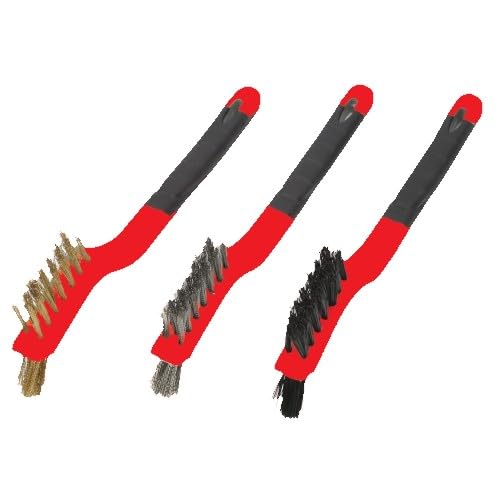 Image of Warner Manufacturing 3-Piece Mini Wire Brush Set, Nylon, Steel & Brass, 10481