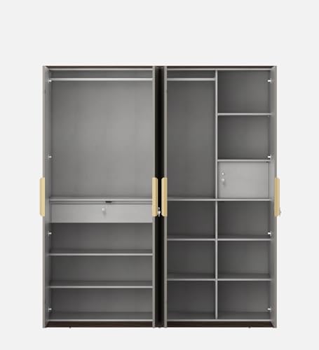 Image of Spacewood Adore /Desire 4 Door Wardrobe | Engineered Wood Almirah with 2 Drawers (2 Lockable) & 2 Hanging Spaces | Bedroom Cupboard Almari | 3-Year Warranty | Sahara Beige & Dark Brown Eucalyptus