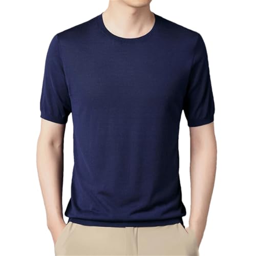 T-shirt en tricot de soie glacée bleu marine XL | Ressentez la fraîcheur de l'été
