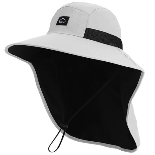 Image of Rosoz Outdoor Sun Hat for Men Women, UPF50+ Protection Safari Cap Wide Brim Mesh Fishing Hat with Neck Flap Beach Garden
