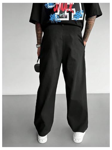 Verdusa Men's Dress Pants Wide Leg Baggy Loose Straight Leg Long Trousers with Pockets2