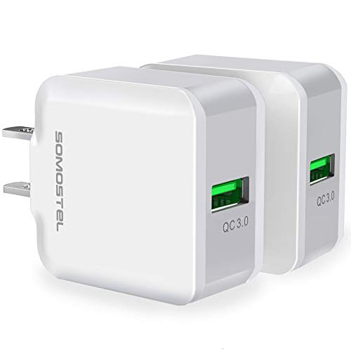 Image of Quick Charge 3.0 18W USB Wall Charger, SOMOSTEL Portable Travel Fast Charger Power Adapter Compatible with iPhone 11 /XR /X,8 /7 /6S /6 Plus,Samsung S10 Note 9,Moto,LG,Google Pixel,HTC,Kindle,iPad[2 Pack]