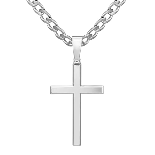 Image of SWEETV 18K Gold Cross Necklace for Men, 925 Sterling Silver Cross Pendant