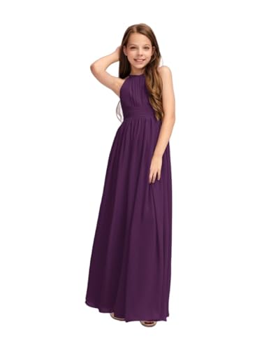 Junior Bridesmaid Dress for Teen Girls, Flower Girl Dresses with Pleated A-line Halter Floor-Length Chiffon