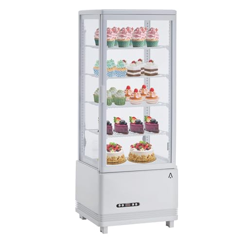 Image of Countertop Display Refrigerator 3.4 Cu.ft, 4-Tier LED Pastry Cooler, Sliding Door, Adjustable Shelves, Commercial Fridge for Bakery Cafe Restaurant, Frost-Free, Black