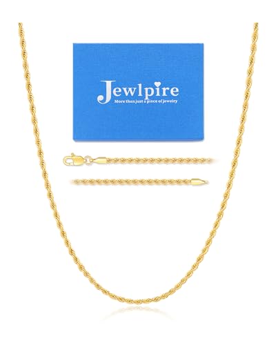 Jewlpire 2.5mm/3mm/4mm Stainless Steel Rope Chain Necklace for Men, 14K Over Gold Chain for Men and Women, Mens Jewelry Gift 16 18 20 22 24 26 Inch