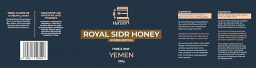 Honoor Royal Yemeni Sidr Winter Harvest with Royal Jelly Highest Grade Extremely Rare | Natural Unfiltered Unheated Pure 200 Grams | Unpasteurised Raw Luxury Honey in a Glass Jar