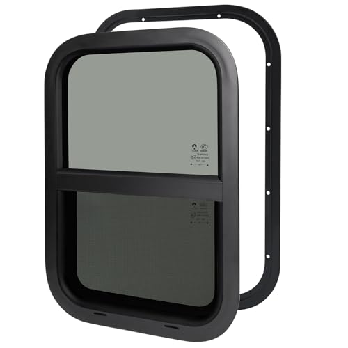 Image of 18 inchW x 30 inchH RV Windows for Cargo Trailer Camper,Tinted Vertical Sliding | Cargo Utility Trailer Window Replacement w /Screen&Trim Ring,Fit 15 /16 inch or 1-3 /8 inch Thick Wall,Allow Error 1 /16,DOT Approved