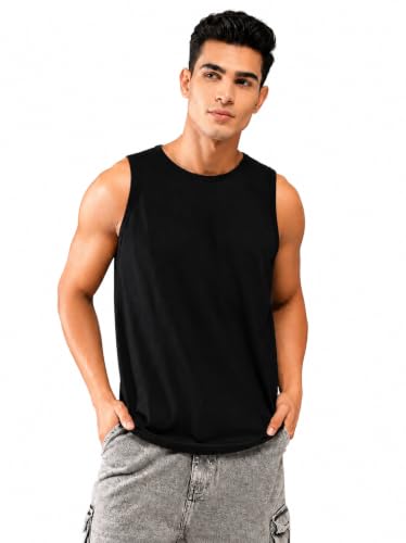 Image of CHKOKKO Sleeveless T-Shirt for Men Sando Tank Top Premium Cotton Blend Cut Sleeves Shirt as Casual, Lounge or Beach Wear Tshirt Muscle Fit Vest in Plain Round Neck