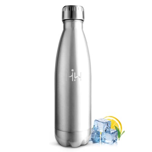 Motswedi Botella Agua Acero Inoxidable, 500 ml Libre de BPA, Botella Agua, de Doble Pared a Prueba de Fugas, Termo, Acero Inoxidable 18/8, Cantimplora, Cantimplora Acero Inoxidable Gris acero