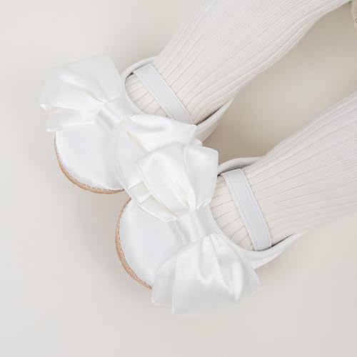 Image of Meckior Infant Baby Girl Sandals Soft Non-Slip Rubber Sole Handmade Princess Wedding Dress Shoes Toddler First Walkers