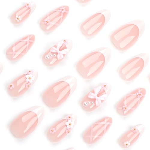 Uñas Acrílicas Decoradas con Lazos y Rhinestones miniatura 2