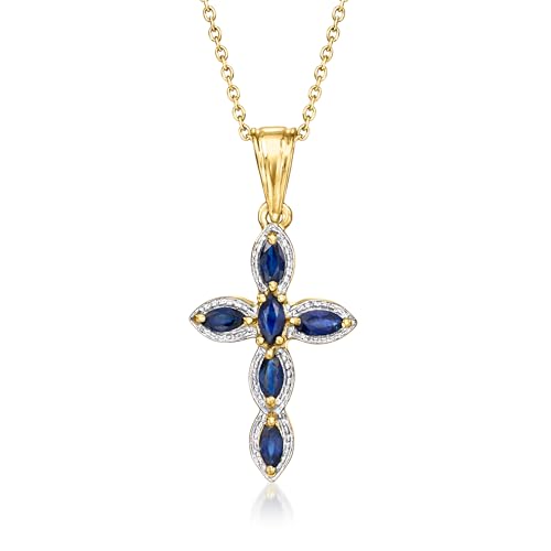 Ross-Simons 0.80 ct. t.w. Sapphire Cross Pendant Necklace in Sterling Silver and 18kt Gold Over Sterling