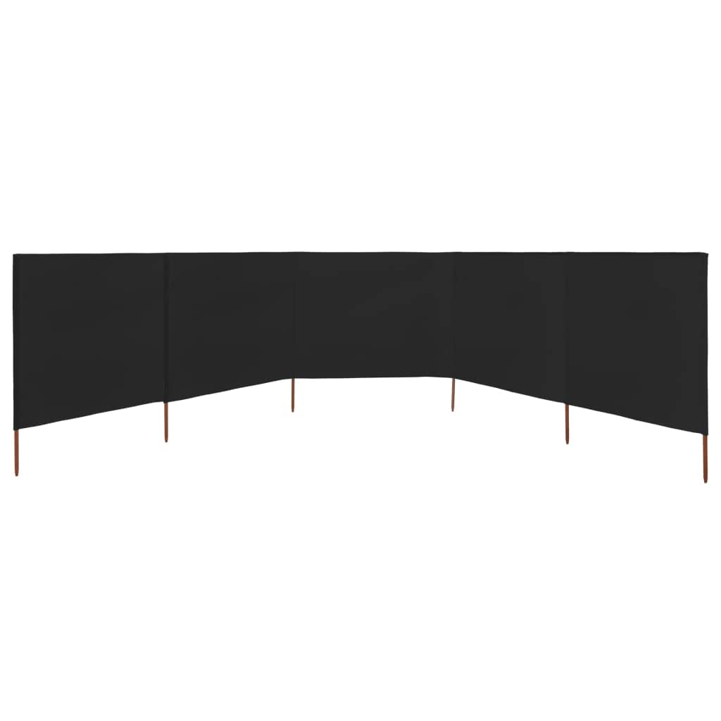 Składana wiatrówka 5 paneli włóknina czarna 600x120 cm | Ochrona przed wiatrem, drewniane słupki, do użytku na plaży i na zewnątrz, trwałe