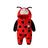 Licupiee Infant Boy Girl Ladybug Romper Hooded Long Sleeve Fleece Bee Jumpsuit Newborn Baby Halloween Costume Animal Clothes (Red, 6-9 Months)
