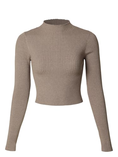 Image of MixMatchy Women's Basic Long Sleeve Mock Neck Ribbed Sweater Fitted Crop Knit Pullover Tops