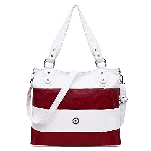 Image of Angel Kiss Hobo Shoulder Purses for Women Large Soft Washed PU Leather Stripe Crossbody Handbags