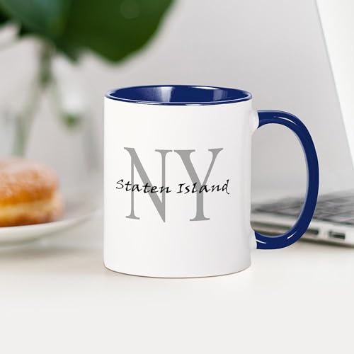 Taza de cerámica 11 oz color blanco y azul marino miniatura 4