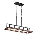 Fivess Lighting5-Light Industrial Rustic Kitchen Island Lighting, Black Wood and Metal Linear Chandelier, Farmhouse Pendant Light Fixture for Kitchen Island Dining Room, Black