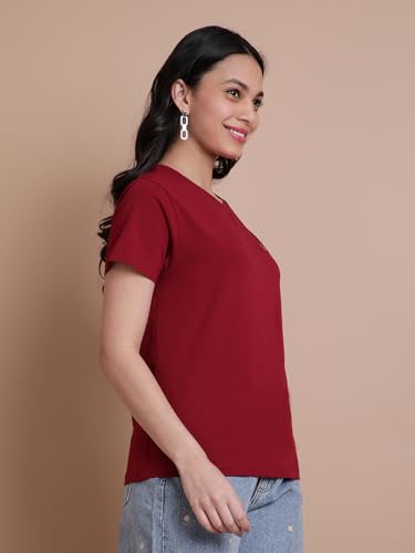 Image of TWIN BIRDS Women Cotton Elastane T-Shirt | Round Neck Casual Everyday Top
