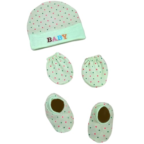 Image of BRANDONN Newborn Baby's Cotton Cap Mitten Bootie Set 0-6 Months, Pack of 2 (0-6 Months)