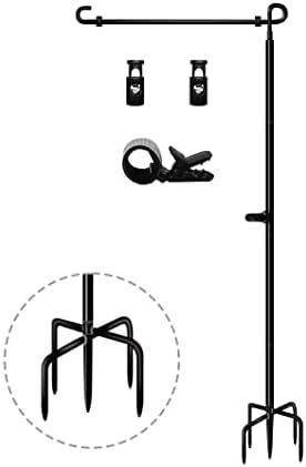 Funtife Outdoor Garden Flag Stand Holder Pole 49 inch Tall with 5 Prong Base, Metal Flagpole Kit yard Sign Stake Fits 12 x 18 Small Flags Décor for Outside House in Ground, Black