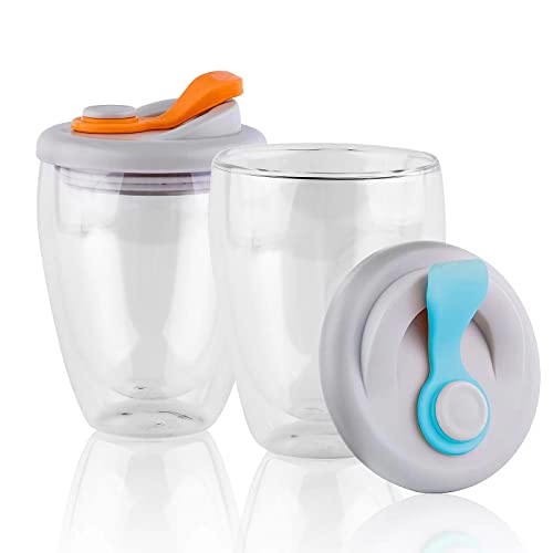 QQ CAT - Juego de 2 vasos térmicos de doble pared (350 ml, doble pared, sin asa) Cover