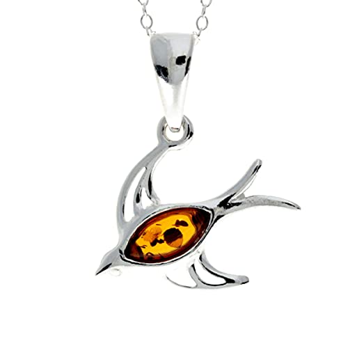 Pendentif ambre de la Baltique et argent 925 hirondelle fait main sans chaîne