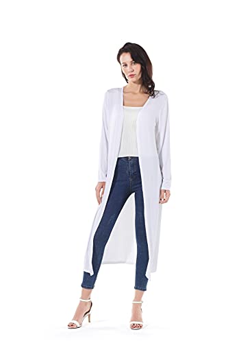 Image of Women's Solid Sweater Essential Duster Long Cascading Open Front Lightweight Blue Cardigan