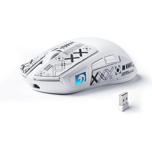 Image of ATTACK SHARK x MAMBASNAKE M4 Wireless Gaming Mouse, 24000 Adjustable DPI PAW3311 Optical Sensor, Programmed Buttons, 52g Lightweight Ergonomic Computer Mice 2.4G /BT /USB-C for PC /Mac-White&Griptape