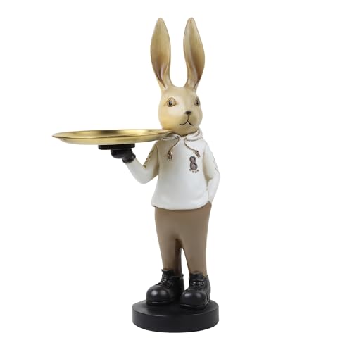 Image of ARMONIA Decorative Rabbit Butler Figurine with Gold Tray, Premium Matte Finish, Decoration for Home & Office, 37 cm Tall
