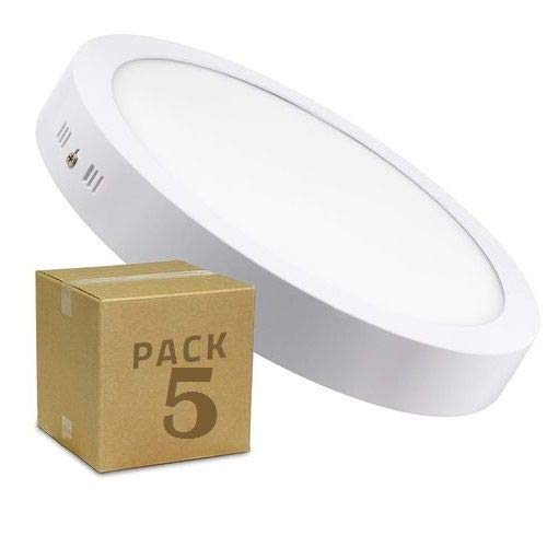 CABLEPELADO Pack 5 Plafones LED 18W redondo | Instalación en superficie | Marco blanco aluminio | Medida 220 mm de diámetro x 40 mm altura | Luz Neutra 4200K | 1600 Lumens | Clase A - 5 unidades