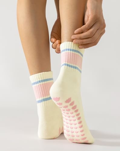 Image of Yawlsow Pilates Grip Socks for Women Yoga Grippy Socks Cute Barre Non Skid Athletic Crew Sticky Sock Workout Hospital