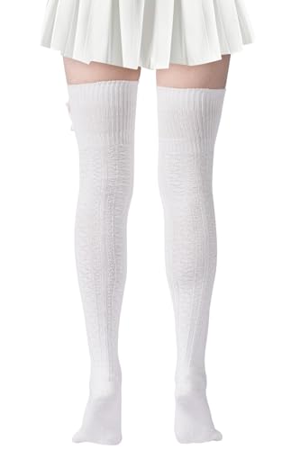 Women Thigh High Socks Extra Long Cute Knit Warm Thick Tall Long Boot Stockings Over the Knee Socks with Bow Leg Warmers2