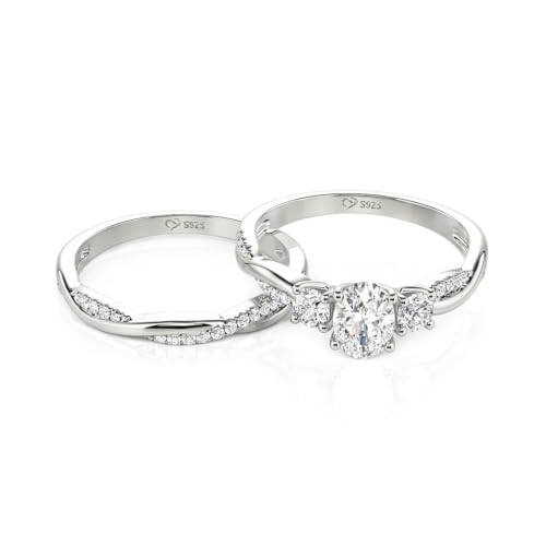 Image of Jeulia Round /Princess Cut Wedding Ring Sets for Women Three Stone Bridal Sets Engagement Ring Set CZ Twisting Infinity Pave Set 925 Sterling Silver Free Engraving