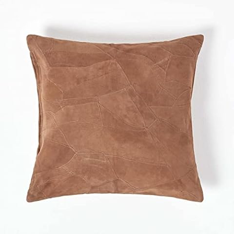 HOMESCAPES Tan Brown Leather Cushion 45x45cm Cover