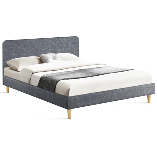 IDMarket - Lit Double scandinave Balta avec tête de lit et sommier 140 x 190 cm Tissu Gris Anthracite