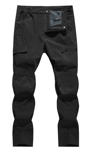 WENRONSTA Men's Snow Ski Hiking Pants Winter Fleece Lined Softshell Outdoor Waterproof Insulated Cargo Work Pants Black L