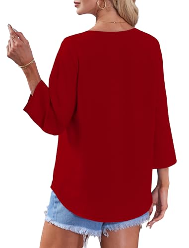 Image of OFEEFAN Button Down Shirts for Women 3 /4 Length Sleeve Tops V Neck Blouses Business Casual Outfits Loose Fit