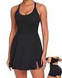 gofiep Vestido de Entrenamiento de Tenis para Mujer con Cintura Abierta y Pantalones Cortos de Golf con Abertura Lateral, XS