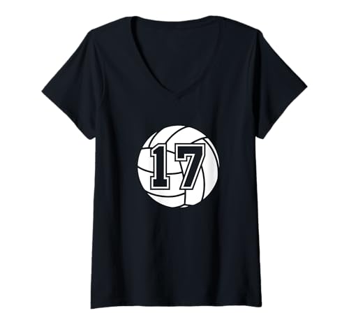 Femme Maillot numéro 17 pour maman papa de volleyball numéro 17 T-Shirt avec Col en V