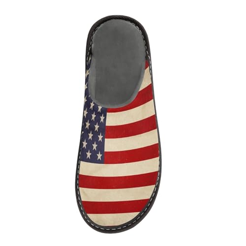 ALAZA Old American Flag Fuzzy Slippers for Women Men Warm Soft Lightweight Memory Foam House Slippers 8-8.53