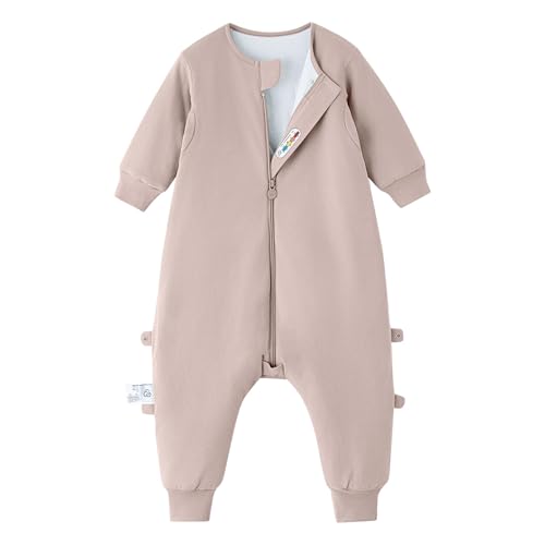 Image of kaiya baby Organic Cotton Sleep Sack with Feet,1.0 TOG Sleep Bag,3-4T | Safe Sleep Design, CPSC Tested, GOTS Certified, Organic Cotton & Camel Wool Filling, Temp Sensing Sticker, Two-Way Zipper