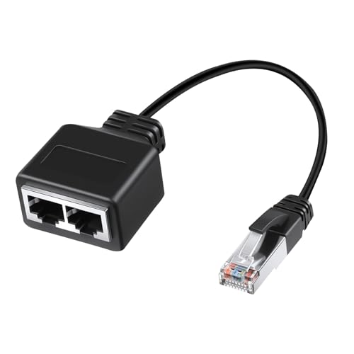 RJ45 Ethernet Splitter, 1 Male to 2 Female LAN Ethernet Cable Splitter Adapter, High-Speed Connector for Cat5, Cat5e, Cat6, Cat7 - Home and Office Use (Black)