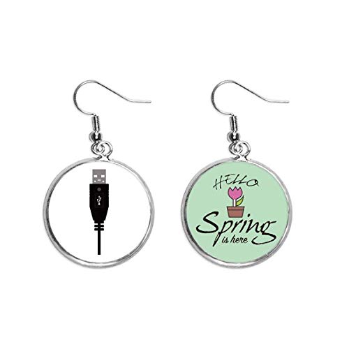 Pendientes de primavera negros con diseño de enchufe USB para decoración