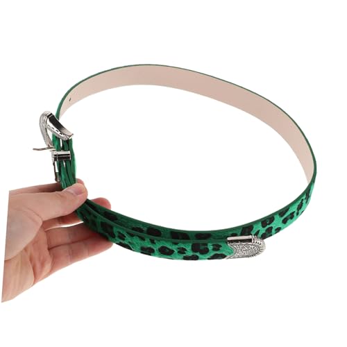 Women Vintage Leopard Print Wide Waist Belt with Western Buckle for Casual Wear and Dresses Elegant Retro Style Green4